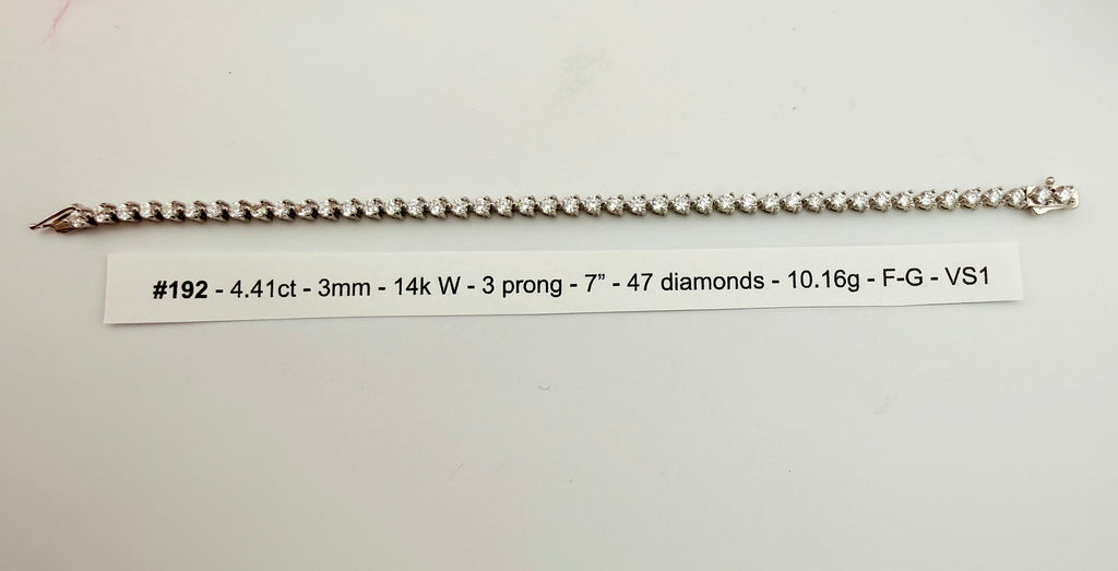 4.41ctw NATURAL Diamond Tennis Bracelet 14k White Gold 3 prong CKD#192