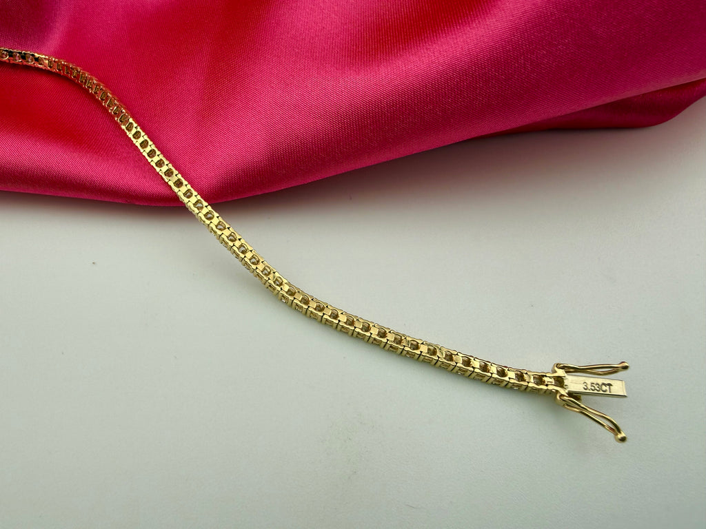 3.53 Carat Total Weight NATURAL DIAMOND Tennis Bracelet 14k Yellow Gold 4 prong CKTN#345