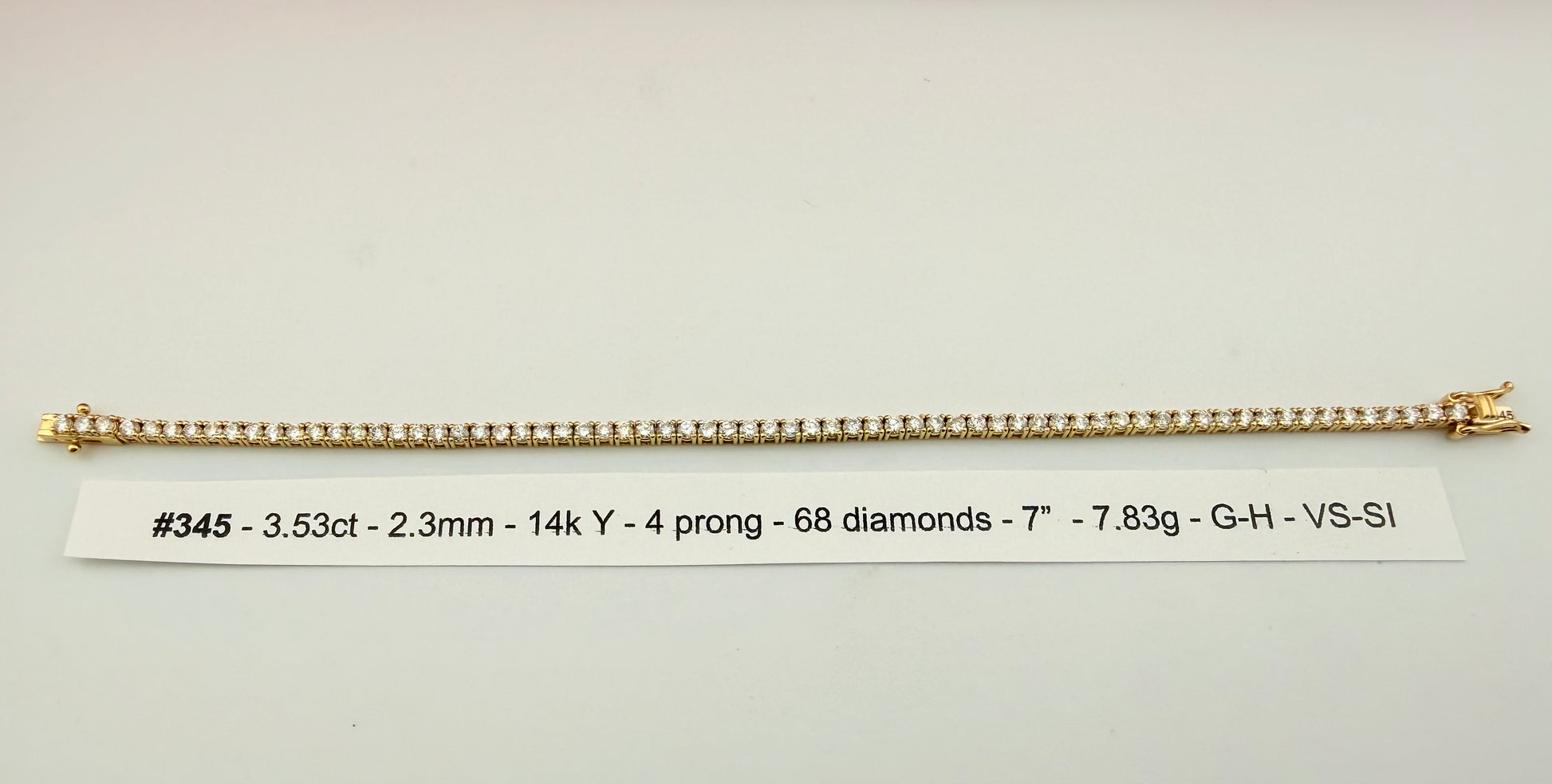 3.53 Carat Total Weight NATURAL DIAMOND Tennis Bracelet 14k Yellow Gold 4 prong CKTN#345
