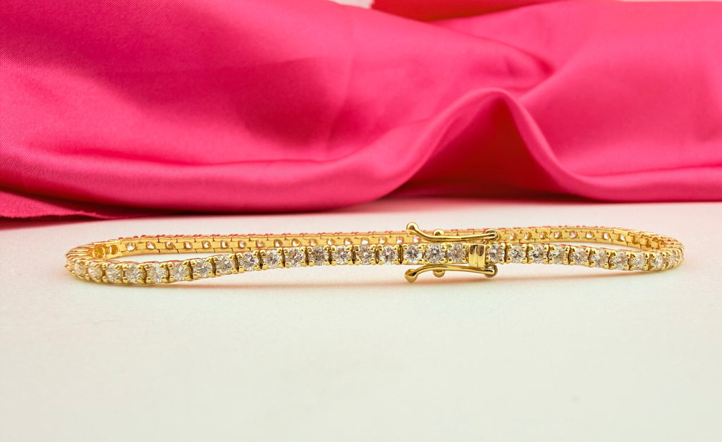 2.88 Carat Total Weight NATURAL DIAMOND Tennis Bracelet 18k Yellow Gold 4 prong set #CKTB360