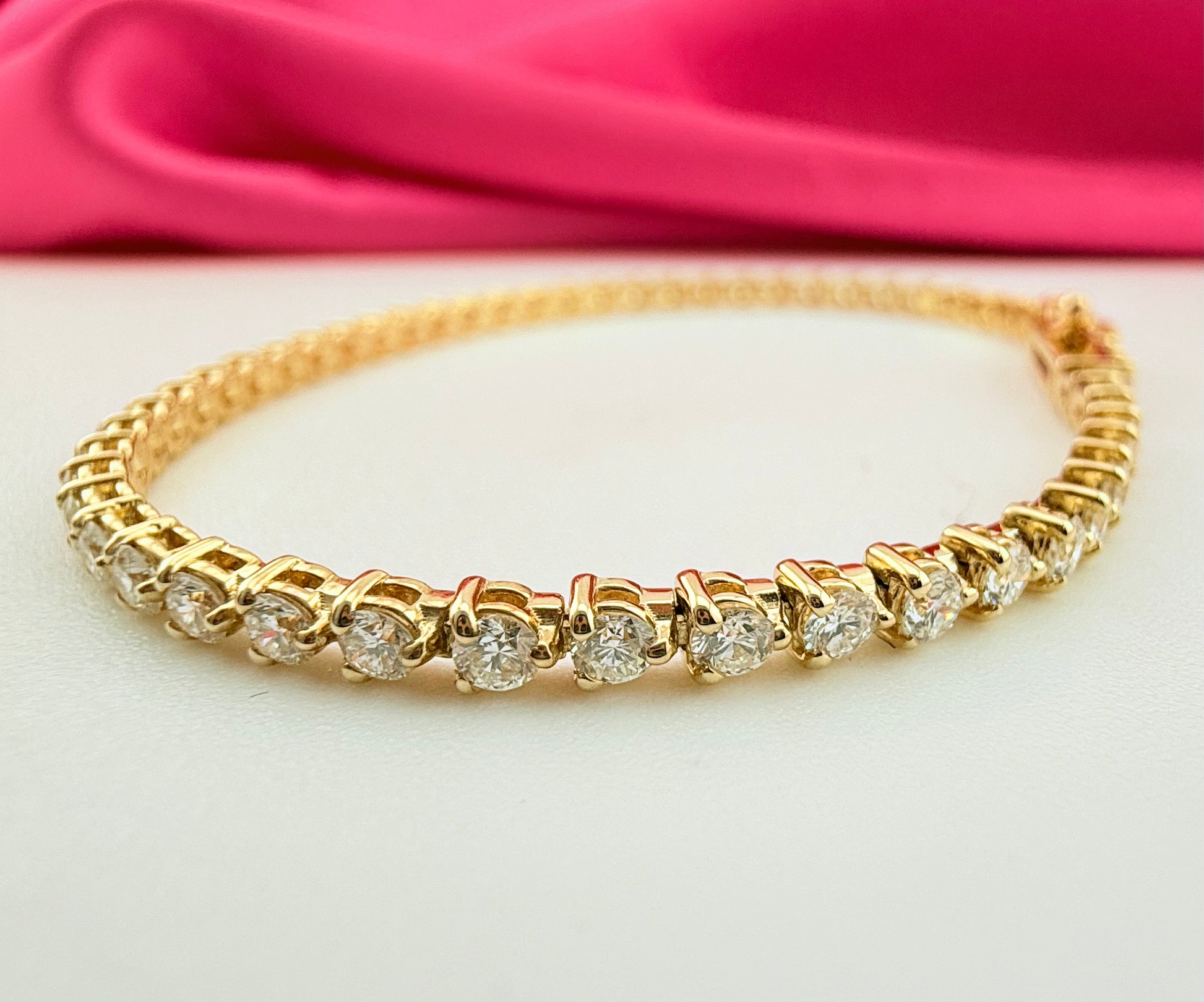 3.01 Carat Total Weight NATURAL DIAMOND Tennis Bracelet 14k Yellow Gold 3 prong CK#467