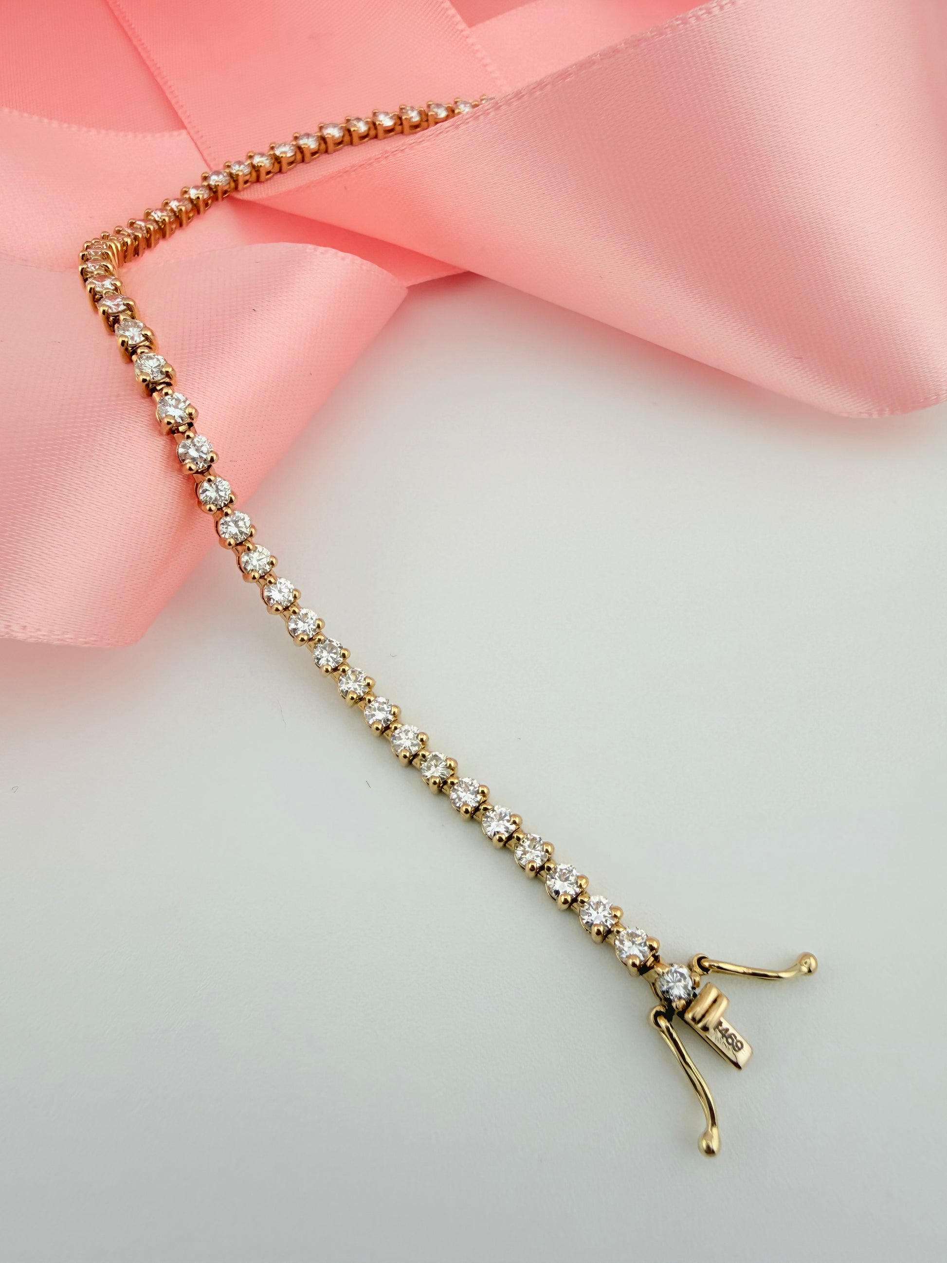 3.17 Carat Total Weight NATURAL DIAMOND Tennis Bracelet 14karat Yellow Gold 3 prong Set CKDTB#469