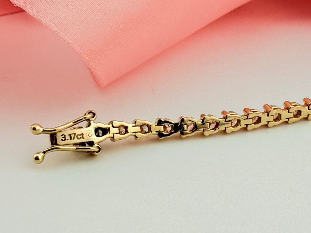 3.17 Carat Total Weight NATURAL DIAMOND Tennis Bracelet 14karat Yellow Gold 3 prong Set CKDTB#469