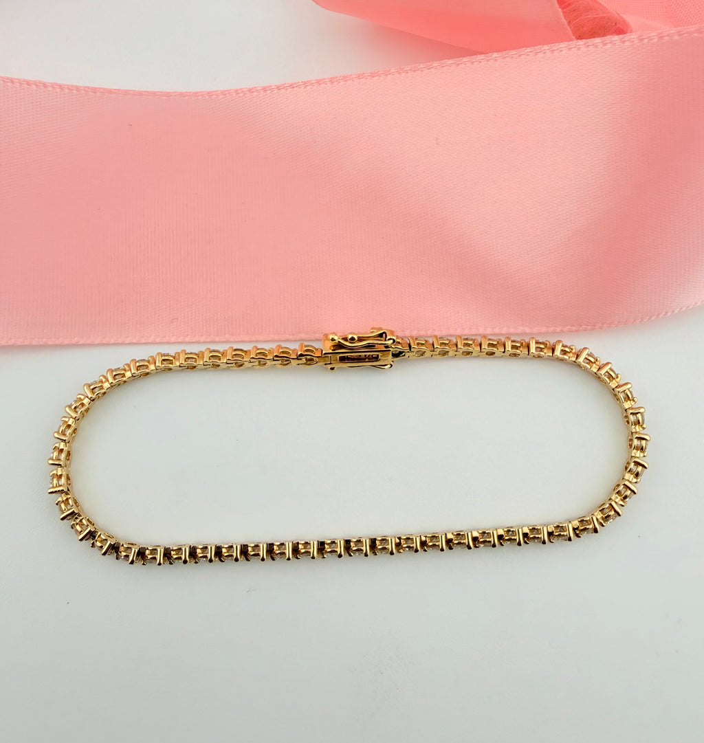 3.17 Carat Total Weight NATURAL DIAMOND Tennis Bracelet 14karat Yellow Gold 3 prong Set CKDTB#469