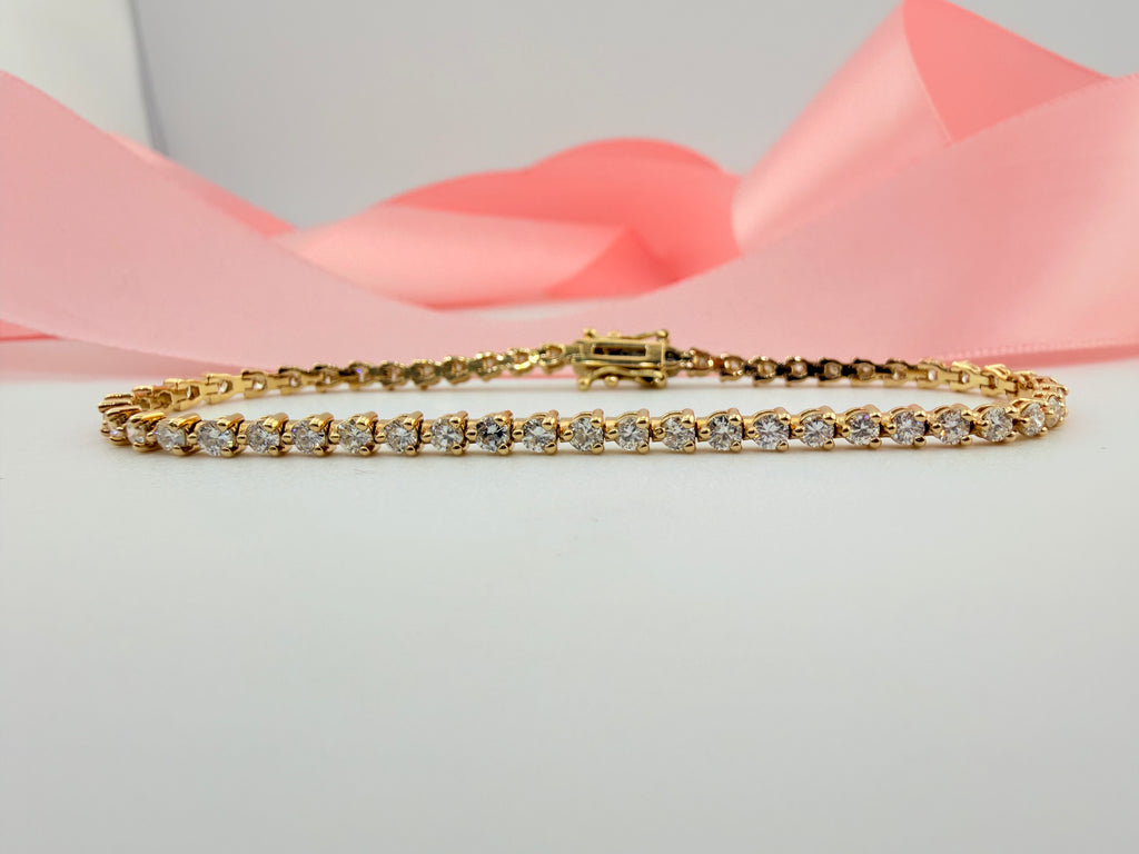 3.17 Carat Total Weight NATURAL DIAMOND Tennis Bracelet 14karat Yellow Gold 3 prong Set CKDTB#469