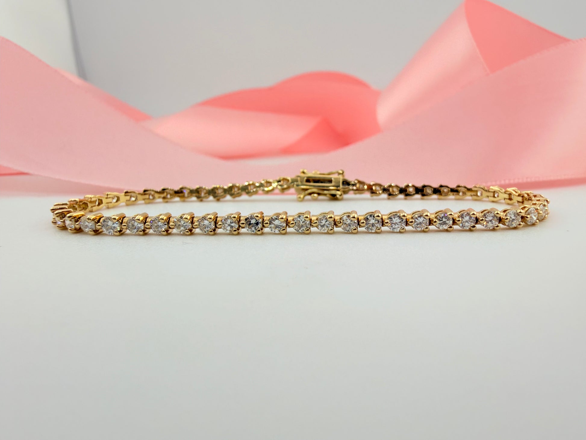 3.17 Carat Total Weight NATURAL DIAMOND Tennis Bracelet 14karat Yellow Gold 3 prong Set CKDTB#469