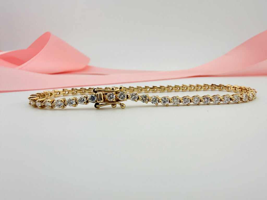 3.17 Carat Total Weight NATURAL DIAMOND Tennis Bracelet 14karat Yellow Gold 3 prong Set CKDTB#469