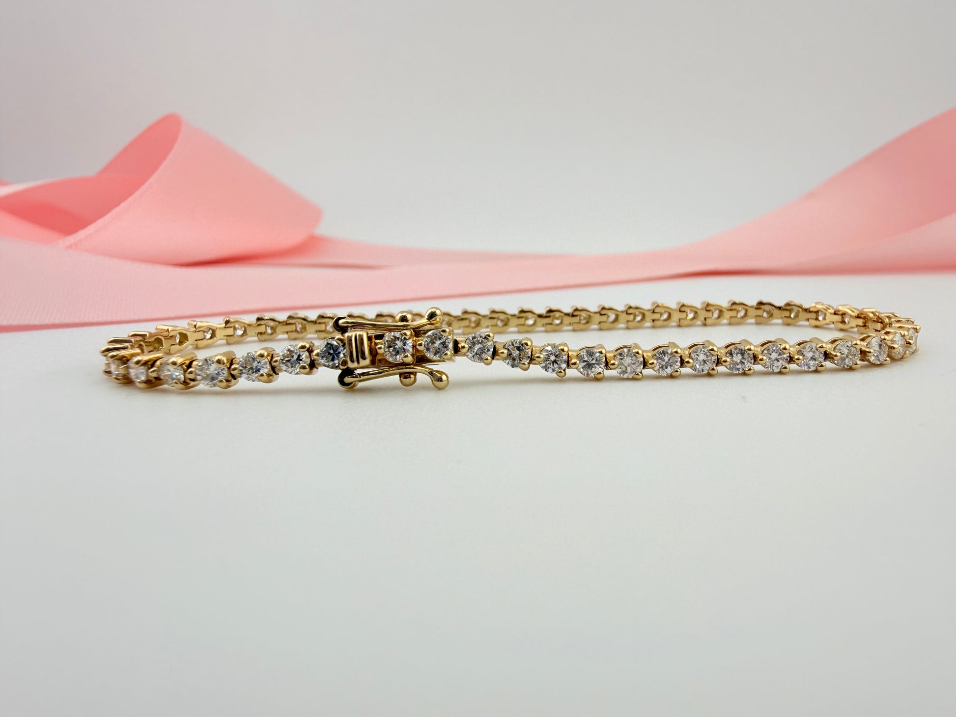 3.17 Carat Total Weight NATURAL DIAMOND Tennis Bracelet 14karat Yellow Gold 3 prong Set CKDTB#469